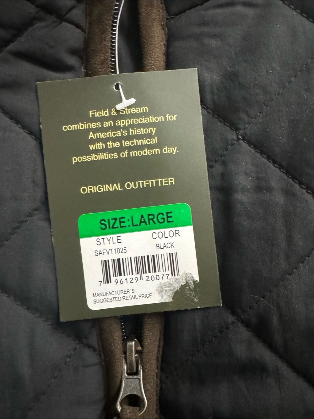 Field & Stream Quilted Black Men's Vest with Brown Trim - Picture 2 of 5